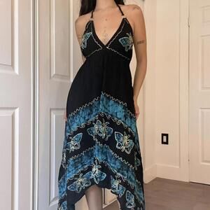 Celina Black & Blue Halter Maxi Dress – One Size